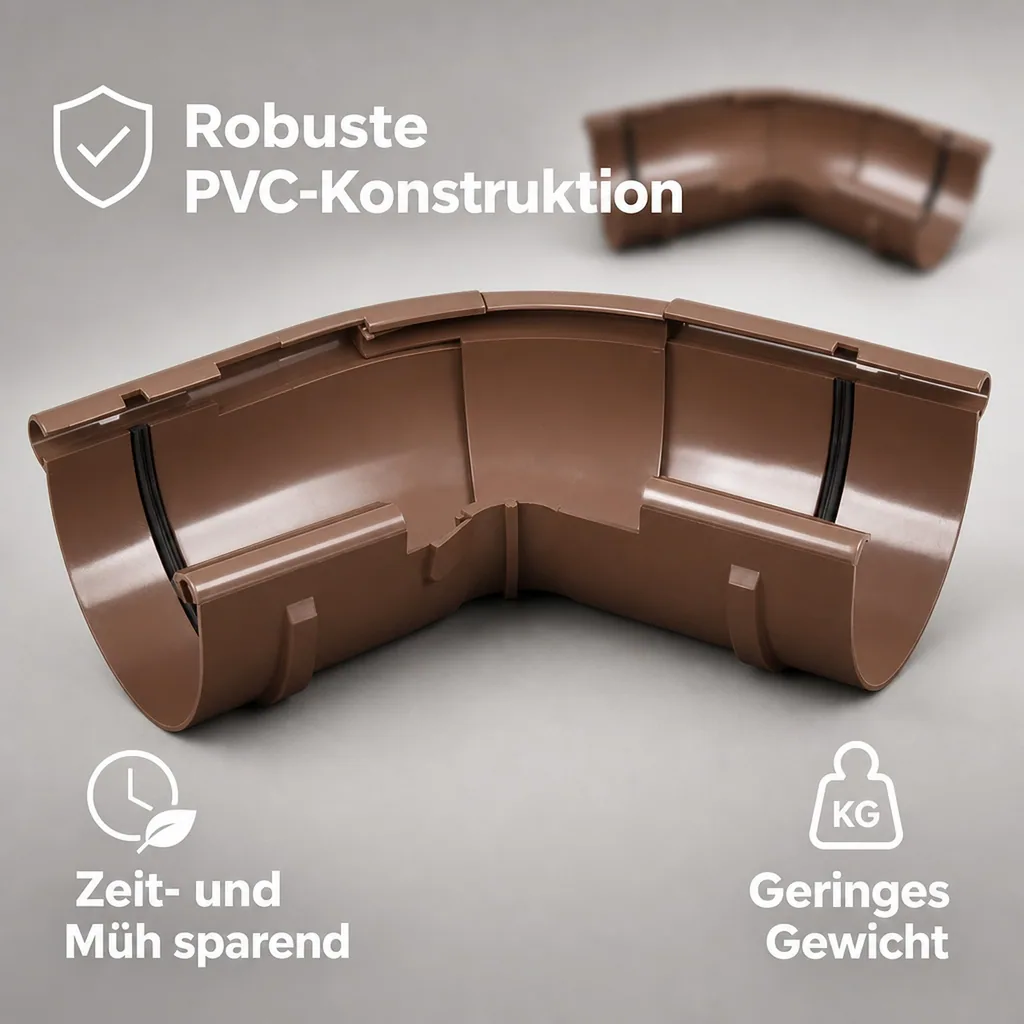 Dachrinne Außenecke, verstellbar 120°-145°, braun, System 75, PVC