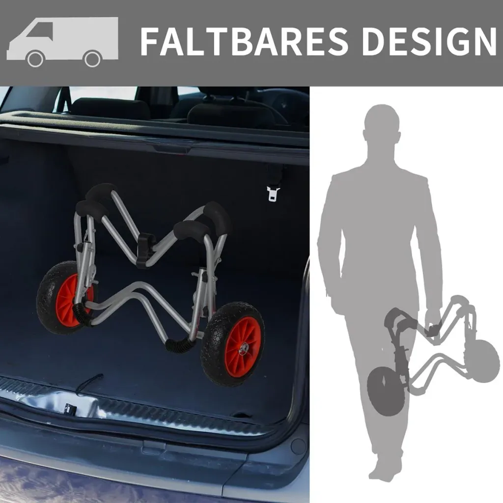 Kajakwagen Alu Bootswagen faltbare transportwagen PU-Reifen Silber 75 kg 75 x 43 x 46 cm