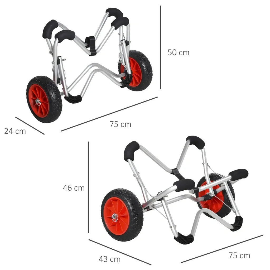 Kajakwagen Alu Bootswagen faltbare transportwagen PU-Reifen Silber 75 kg 75 x 43 x 46 cm
