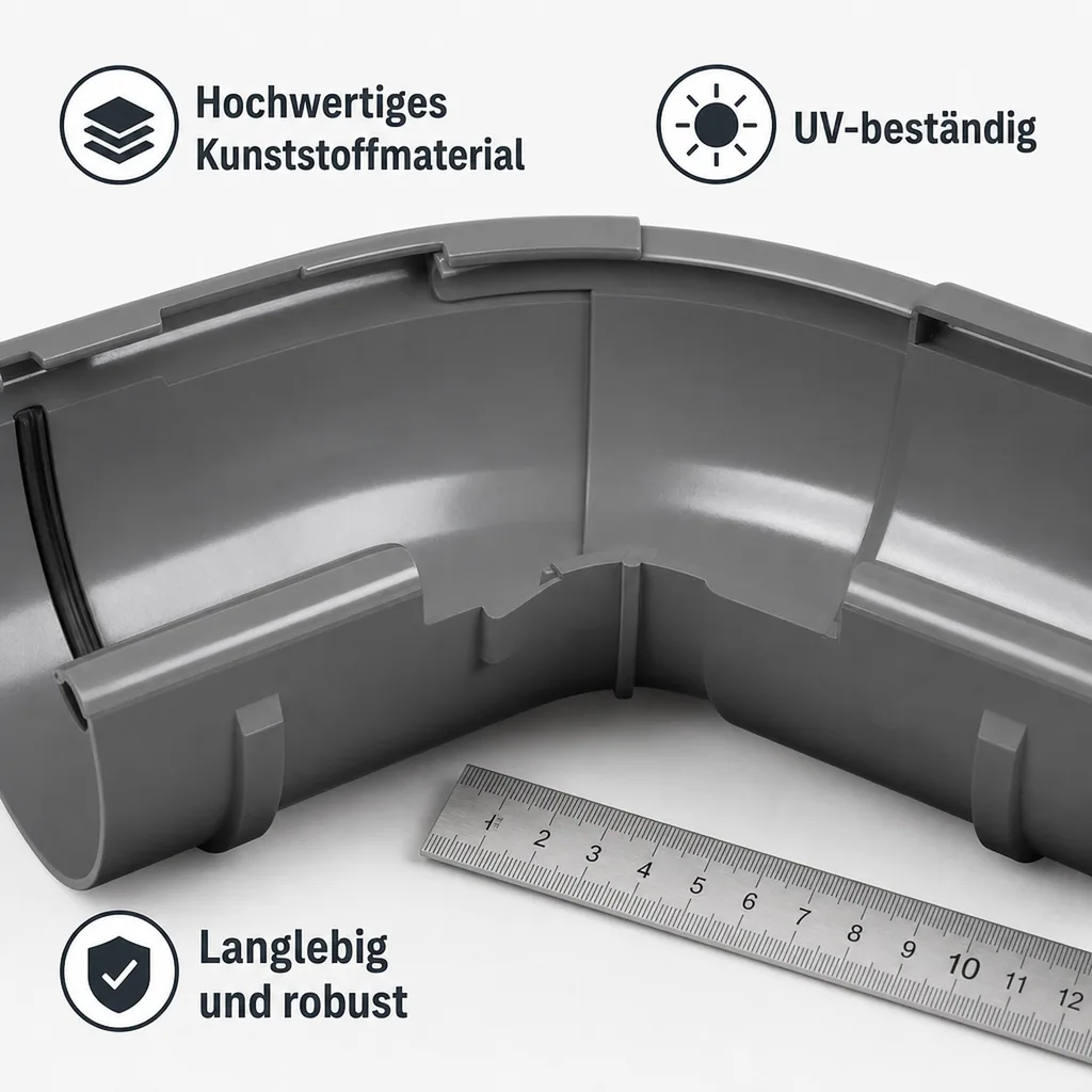 Regenrinne Ecke, Dachrinne Eckstück, Außen einstellbar 120-145°, Graphit System 75