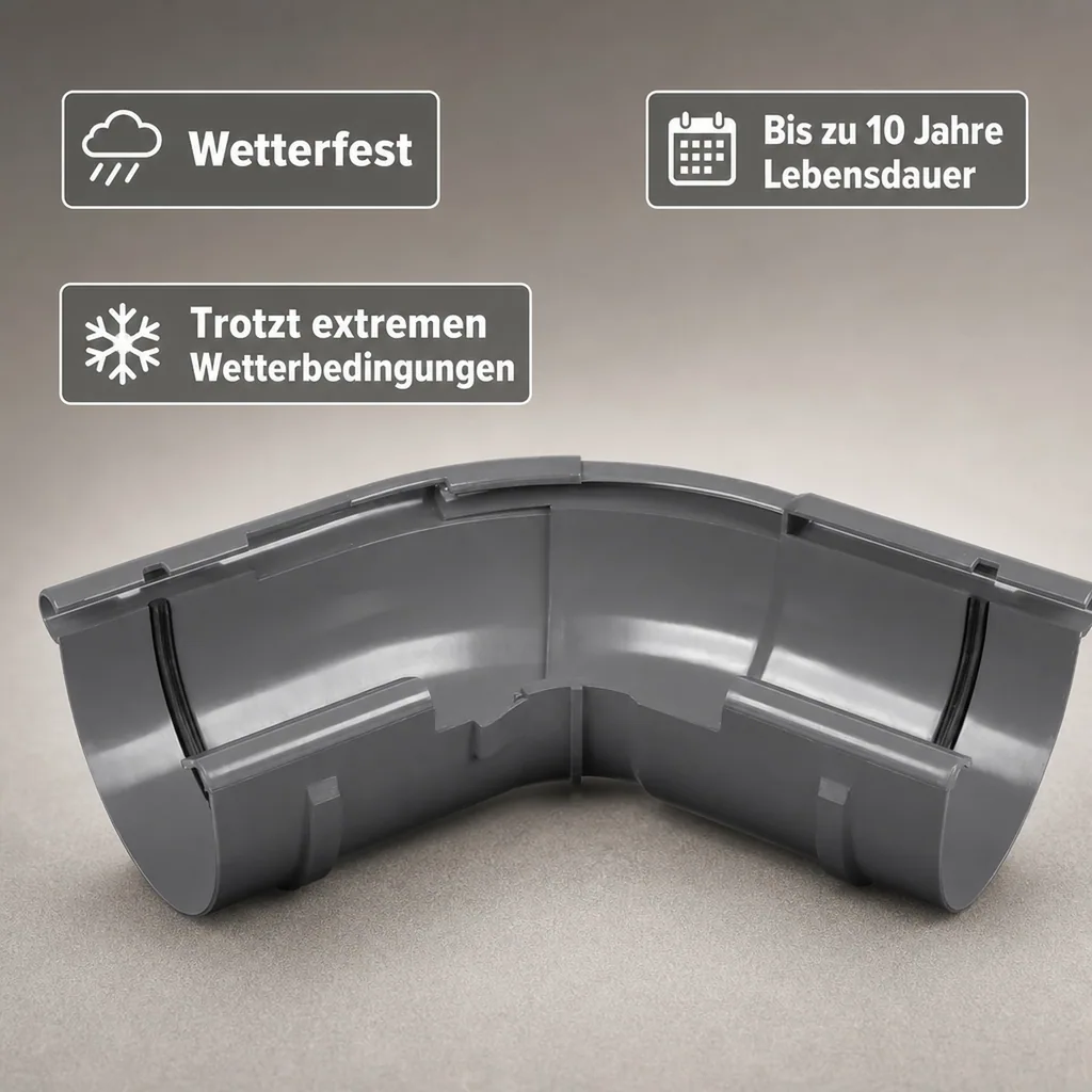 Regenrinne Ecke, Dachrinne Eckstück, Außen einstellbar 120-145°, Graphit System 75