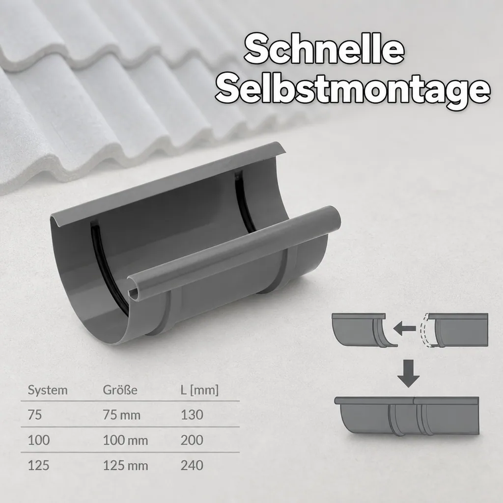 Dachrinnenverbinder Graphit, Rinnenverbinder, Dachrinnenzubehör, System 100