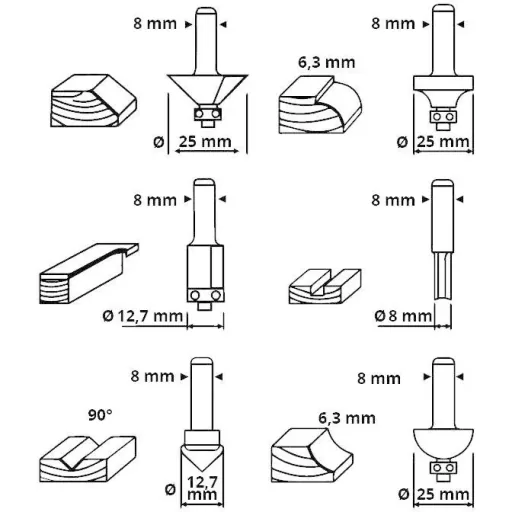 Oberfräse OF1200 - 1200W - 55 mm - inkl. 6 Fräsern und Führungsschienenadapter