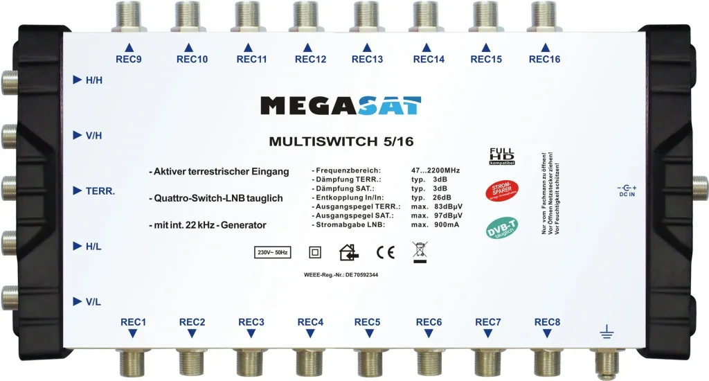 Multischalter 5/16, Profiline - Geeignet für 1 Satellit bis zu 16 Teilnehmer