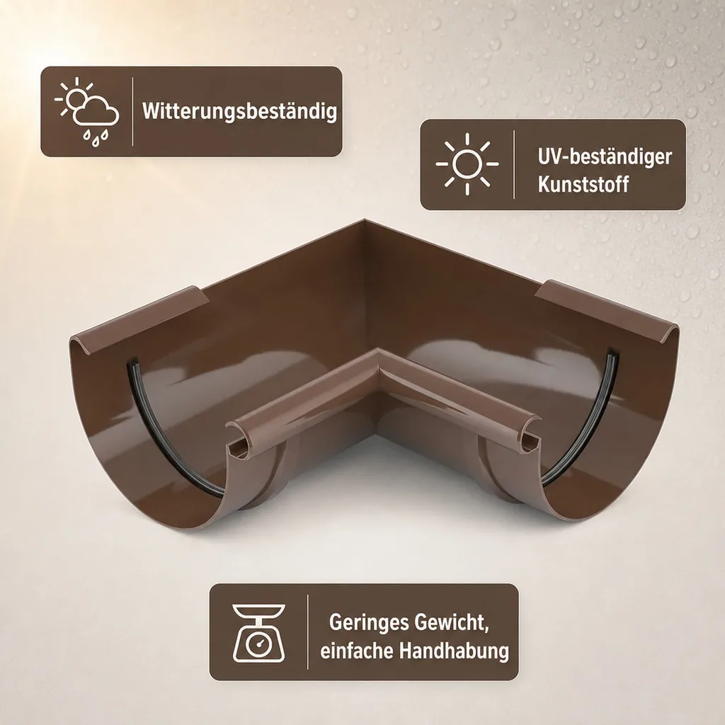 Regenrinne Eckstück braun, Dachrinnen Innenecke 90 Grad, System 100