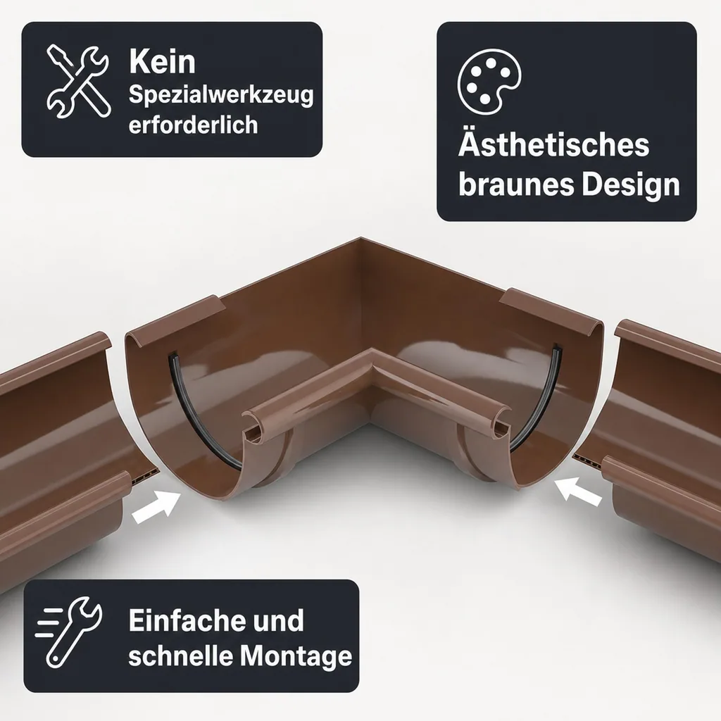 Regenrinne Eckstück braun, Dachrinnen Innenecke 90 Grad, System 100