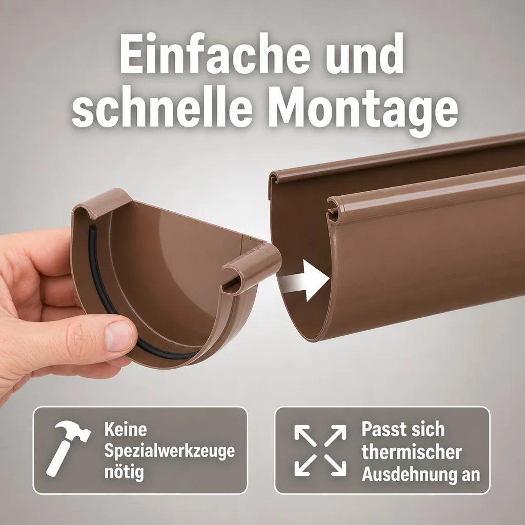 Dachrinne braun, Rinnenkappe rechts, Rinnensystem 100