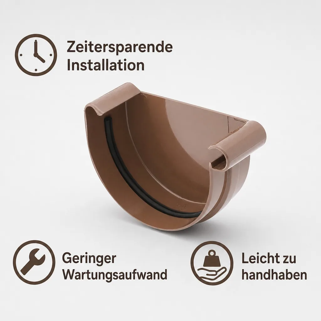 Dachrinne braun, Rinnenkappe rechts, Rinnensystem 100