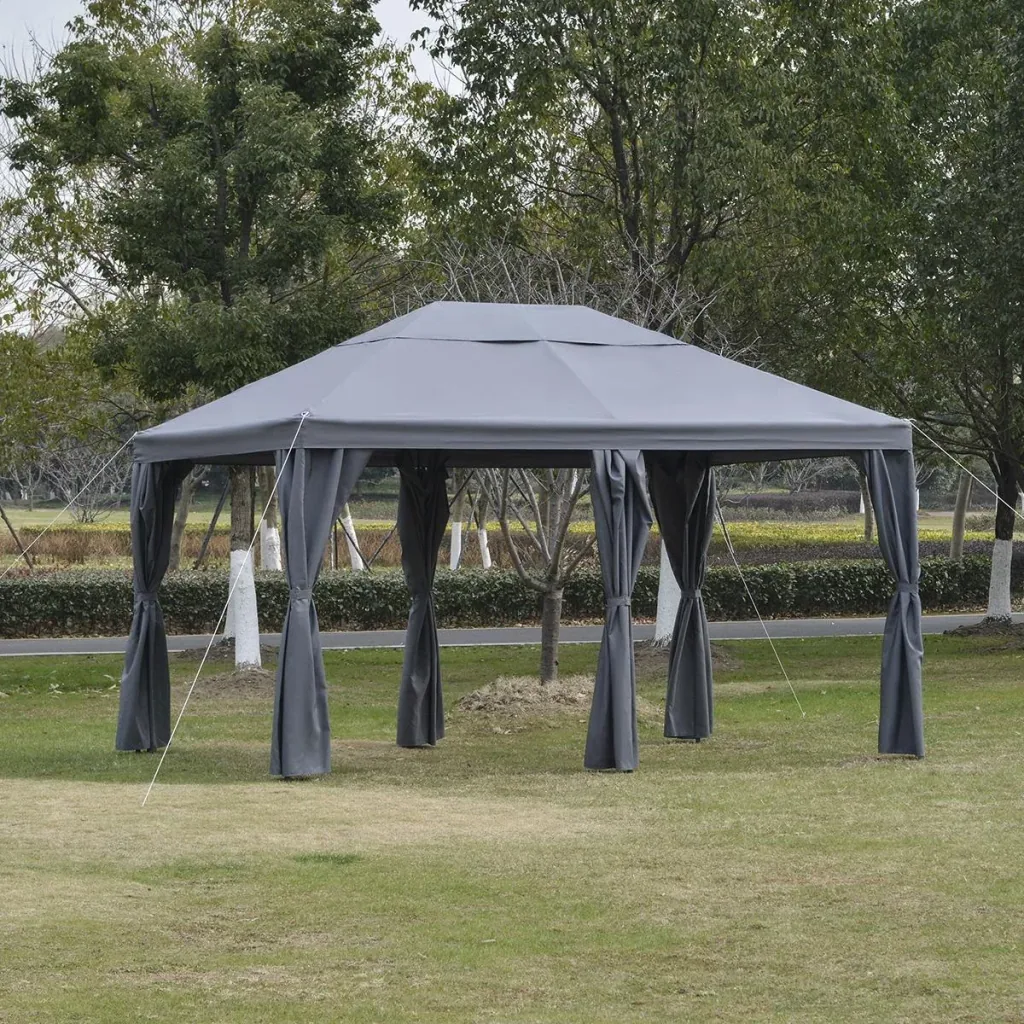 Gartenpavillon Pavillon Gartenzelt Festzelt Partyzelt mit 6 x Seitenwand Metall + Polyester Grau 4 x 3 x 2,85 m