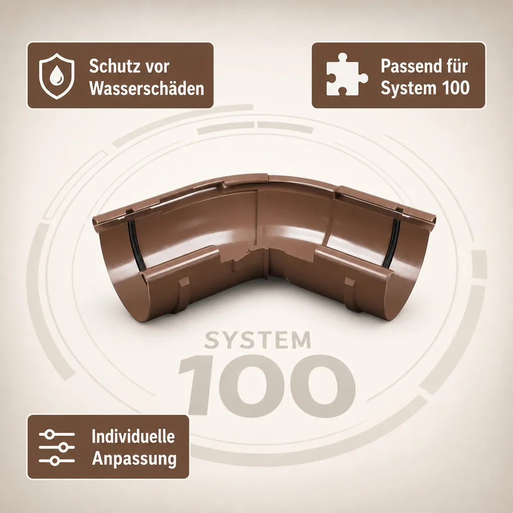 Regenrinne Eckstück, Außenecke, braun, einstellbarer Winkel 120-145°, System 100