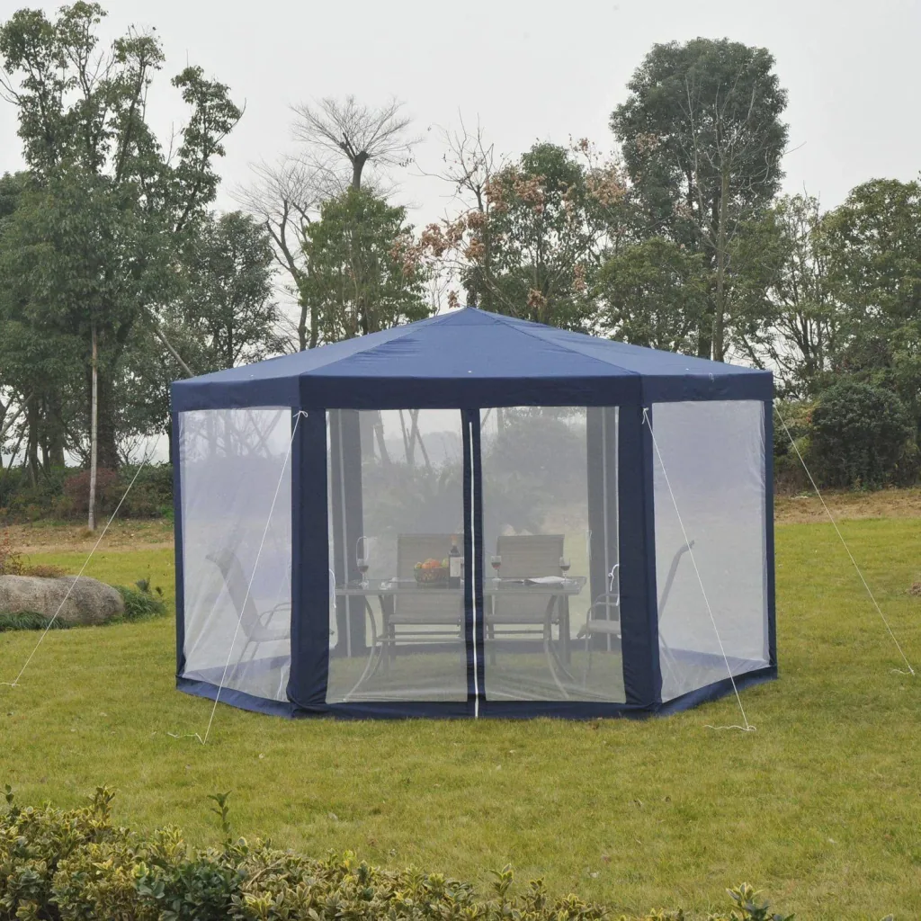 Pavillon Gartenpavillon 6-eckig blau 3,9m x 3,9m