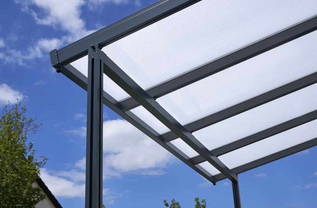 Terrassendach Premium, anthrazit, 4102 x 4060 mm - Polycarbonat Stegplatten 16 mm, opal