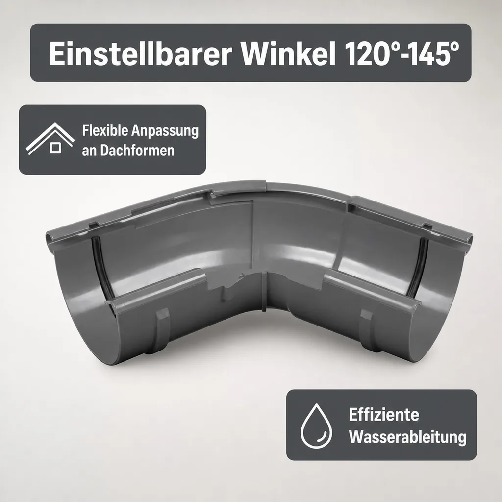 Regenrinne Eckstück Aussen, Einstellbarer Winkel (120° bis 145°), Graphit System 100
