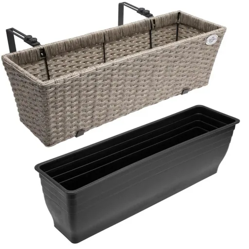 2x Rattan Balkonpflanzer creme