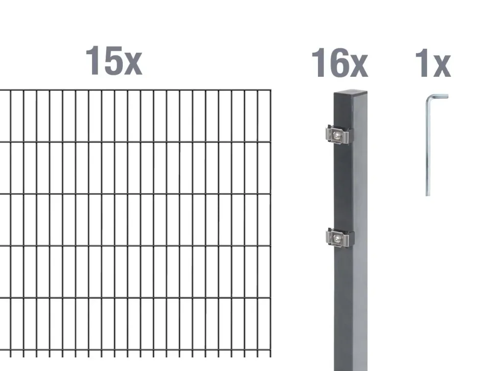 Doppelstabmattenzaun Komplettset, anthrazit, Höhe 120 cm, Länge 30 m