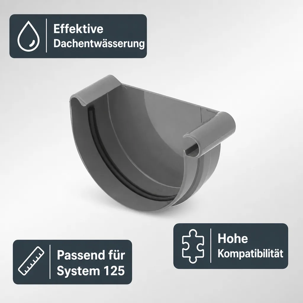 Dachrinne Zubehör, Rinnenkappe rechts, graphit, System 125