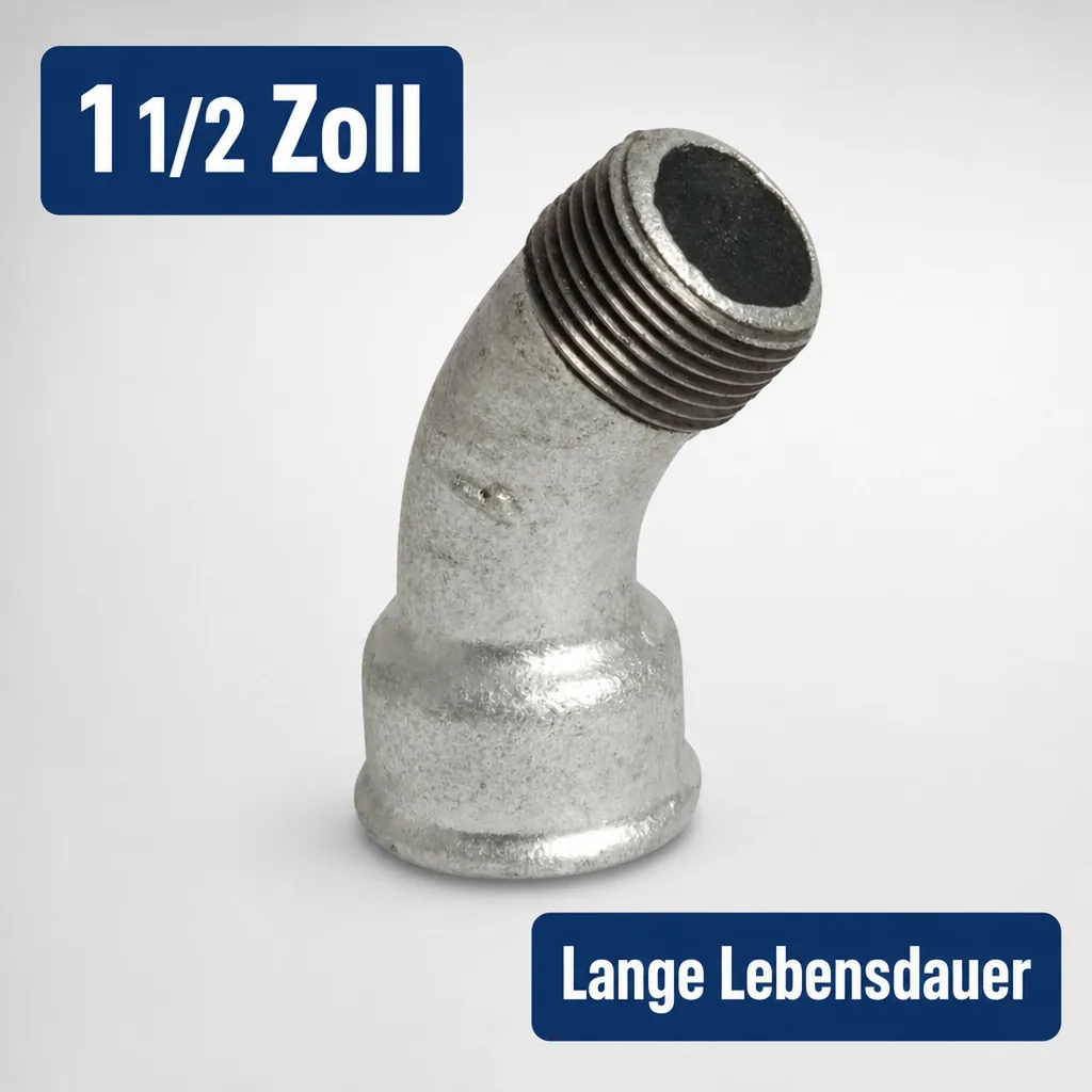 Gewindefitting Temperguss Bogen 45° 1 1/2 Zoll