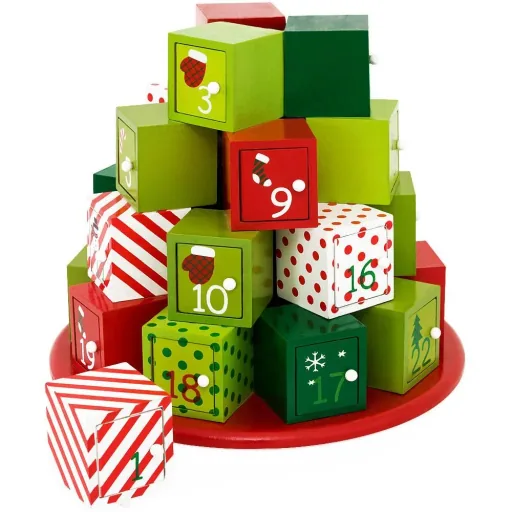 Adventskalender aus Holz - Grün Rot