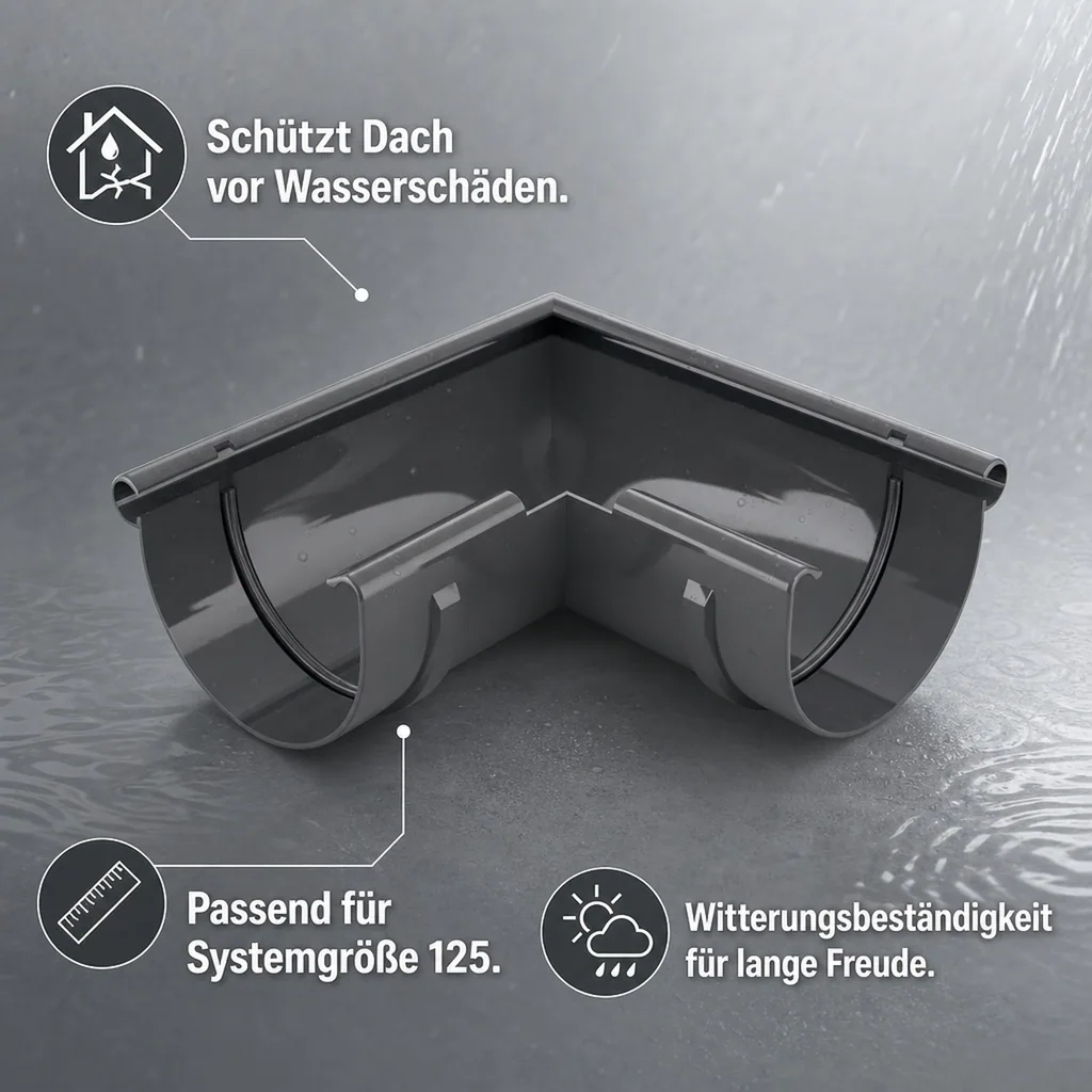 Regenrinne Eckstück Graphit 90° außen, System 125, Dachrinne