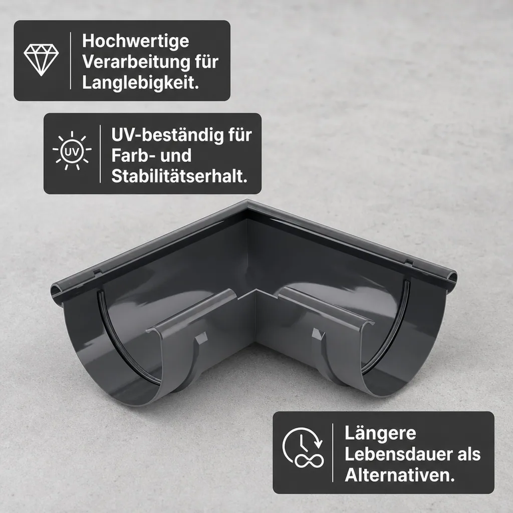 Regenrinne Eckstück Graphit 90° außen, System 125, Dachrinne
