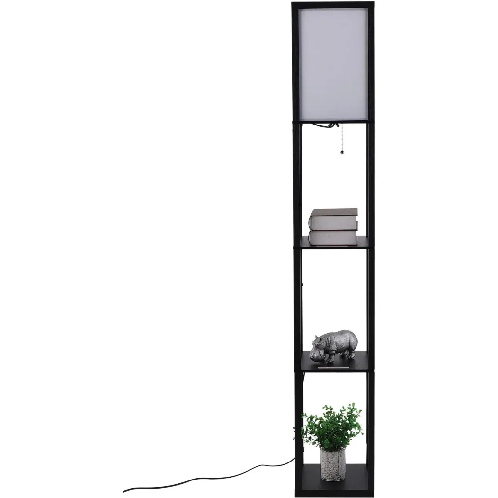 Stehleuchte mit Regalen Innenbeleuchte Stehlampe E27 bis 40W Holz Schwarz 26 x 26 x 160 cm