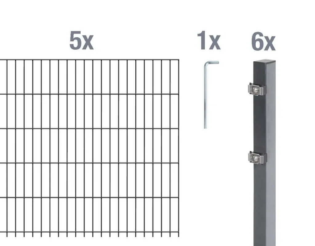 Doppelstabmattenzaun Komplettset, anthrazit, Höhe 160 cm, Länge 10 m
