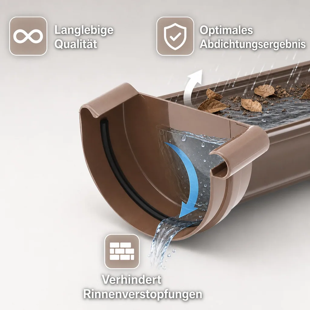 Regenrinne, Rinnenkappe rechts braun, System 125