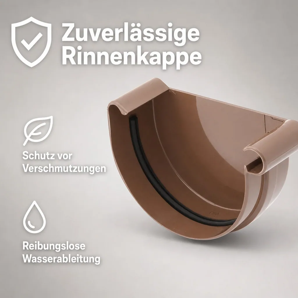 Regenrinne, Rinnenkappe rechts braun, System 125