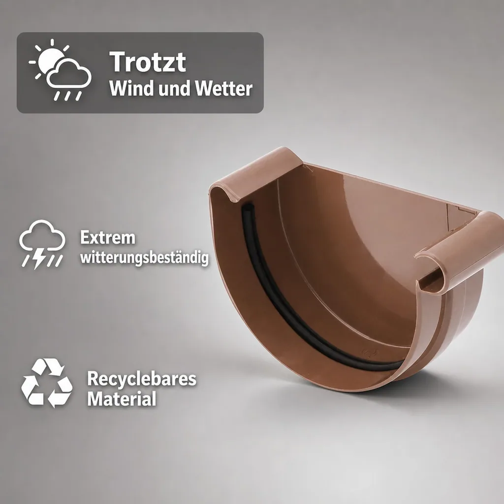 Regenrinne, Rinnenkappe rechts braun, System 125
