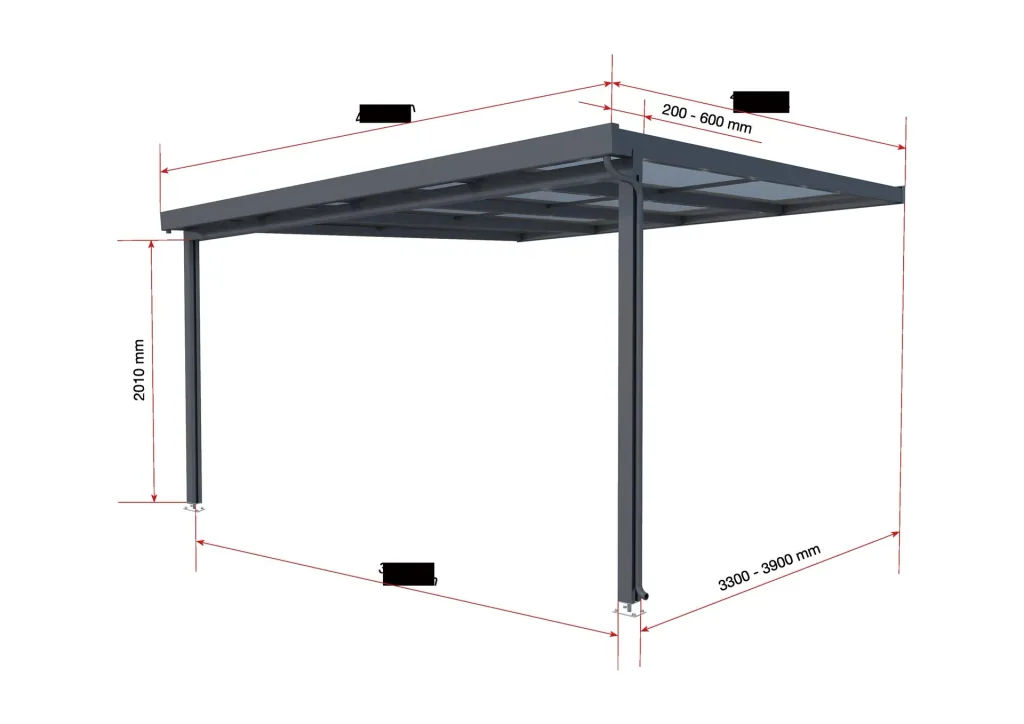 Terrassendach Premium, anthrazit, 4102 x 4060 mm - Polycarbonat Stegplatten 16 mm, bronze