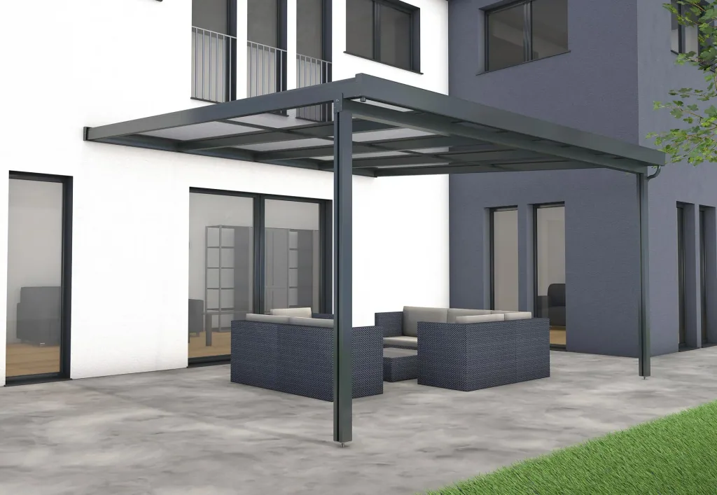 Terrassendach Premium, anthrazit, 4102 x 4060 mm - Polycarbonat Stegplatten 16 mm, bronze