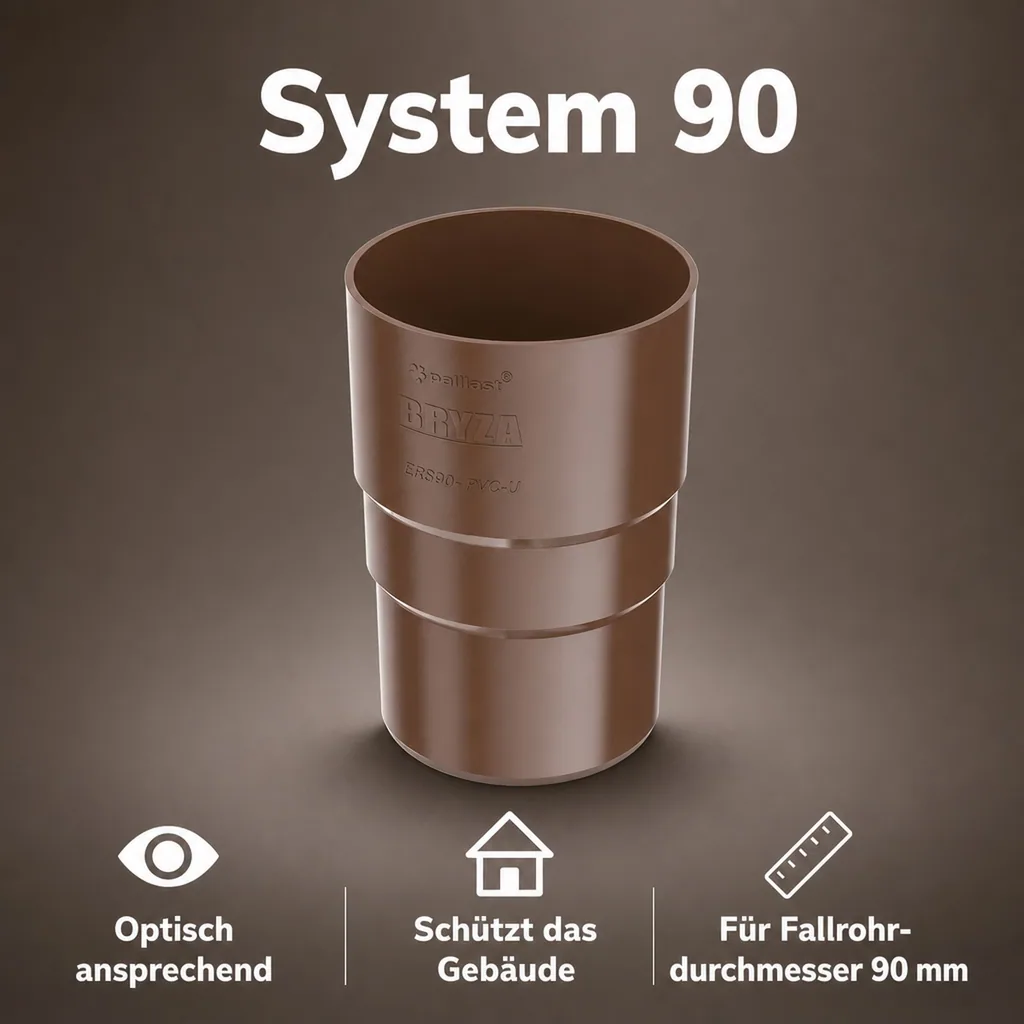 Fallrohrverbinder, Fallrohrmuffe braun, Fallrohrverbindung System 90