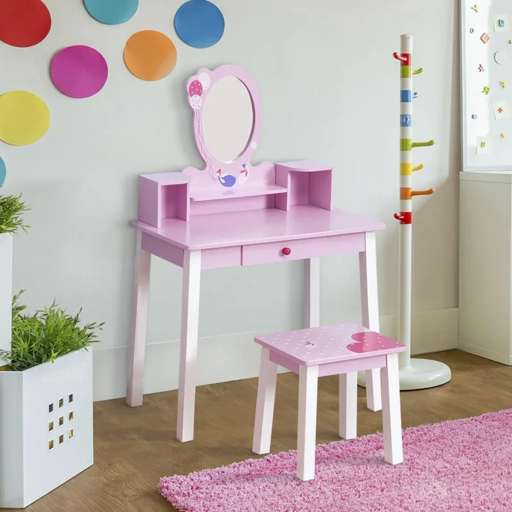 2-Set Kinderschminktisch Frisiertisch Hocker