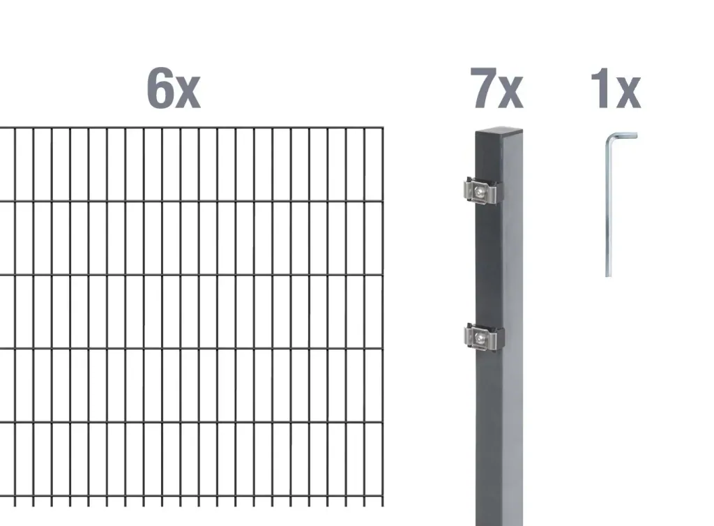Doppelstabmattenzaun Komplettset, anthrazit, Höhe 120 cm, Länge 12 m
