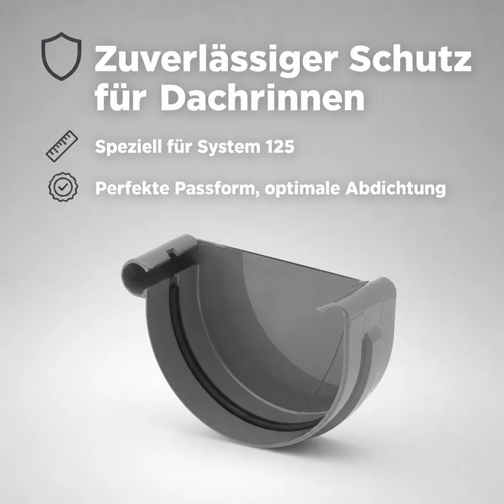 Dachrinne Zubehör, Rinnenkappe links graphit, System 125