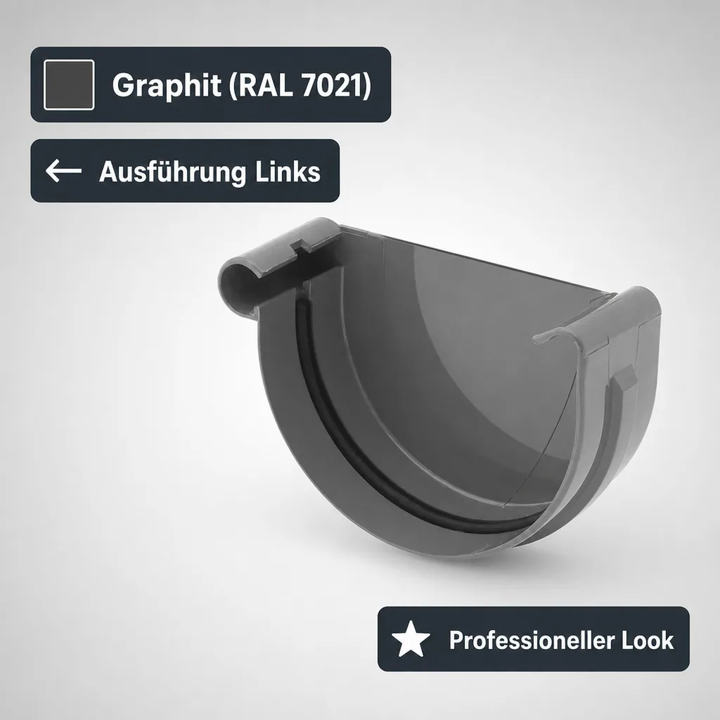 Dachrinne Zubehör, Rinnenkappe links graphit, System 125