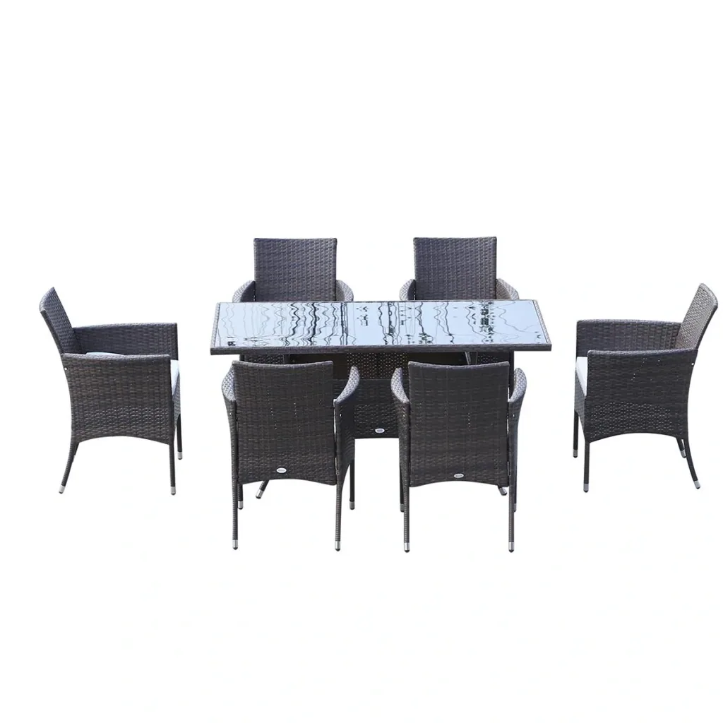7 tlg. Polyrattan Gartenmöbel Rattan Gartenset Sitzgruppe Garnitur Essgruppe inkl. Kissen 6 Personen Braun+Creamweiß 150