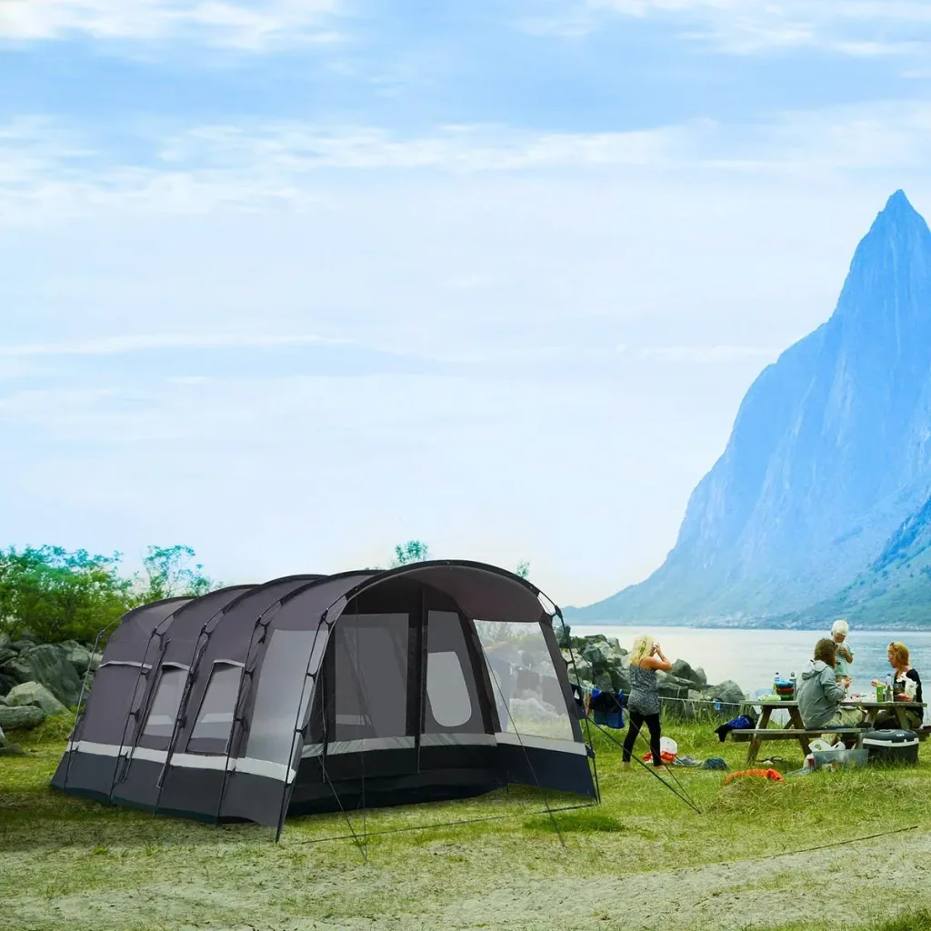 Campingzelt für 8 Personen - 4 Fenster - wasserdicht - Stahl/Polyester - Grau - 5,8 x 3,2 x 2,15 m