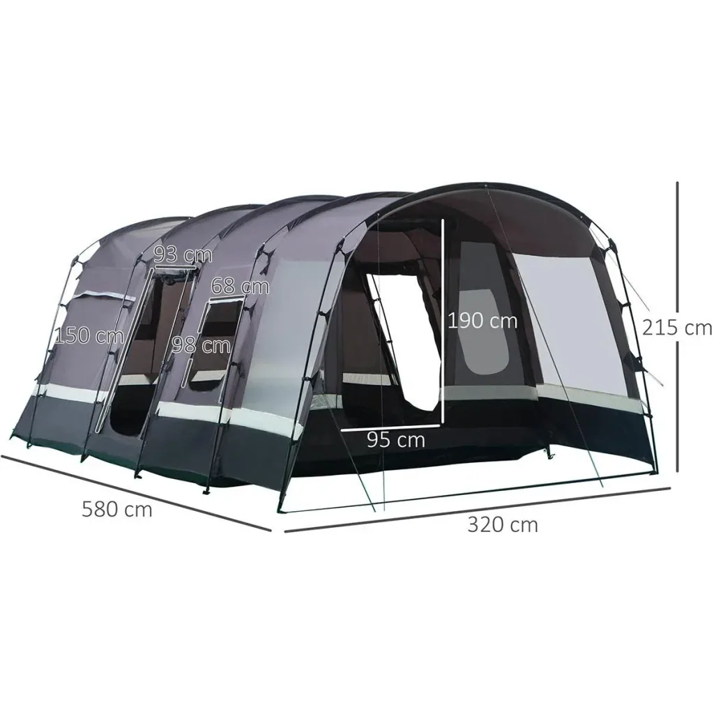 Campingzelt für 8 Personen - 4 Fenster - wasserdicht - Stahl/Polyester - Grau - 5,8 x 3,2 x 2,15 m