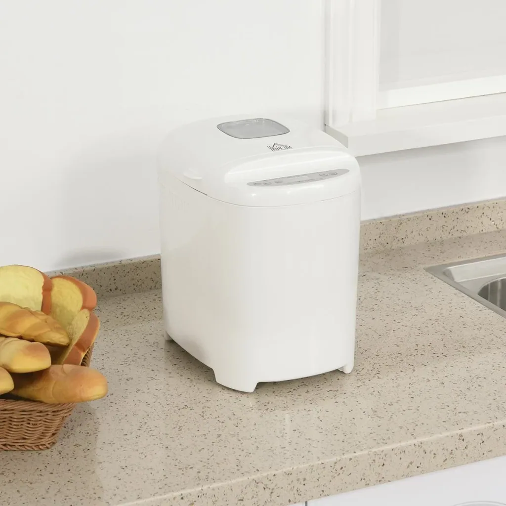 Brotbackautomat mit 11 Backprogrammen 3 Backfarben und 2 Brotgrößen 500W Edelstahl Weiß 29,6 x 23,3 x 29,2H cm