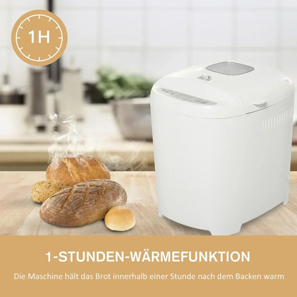 Brotbackautomat mit 11 Backprogrammen 3 Backfarben und 2 Brotgrößen 500W Edelstahl Weiß 29,6 x 23,3 x 29,2H cm