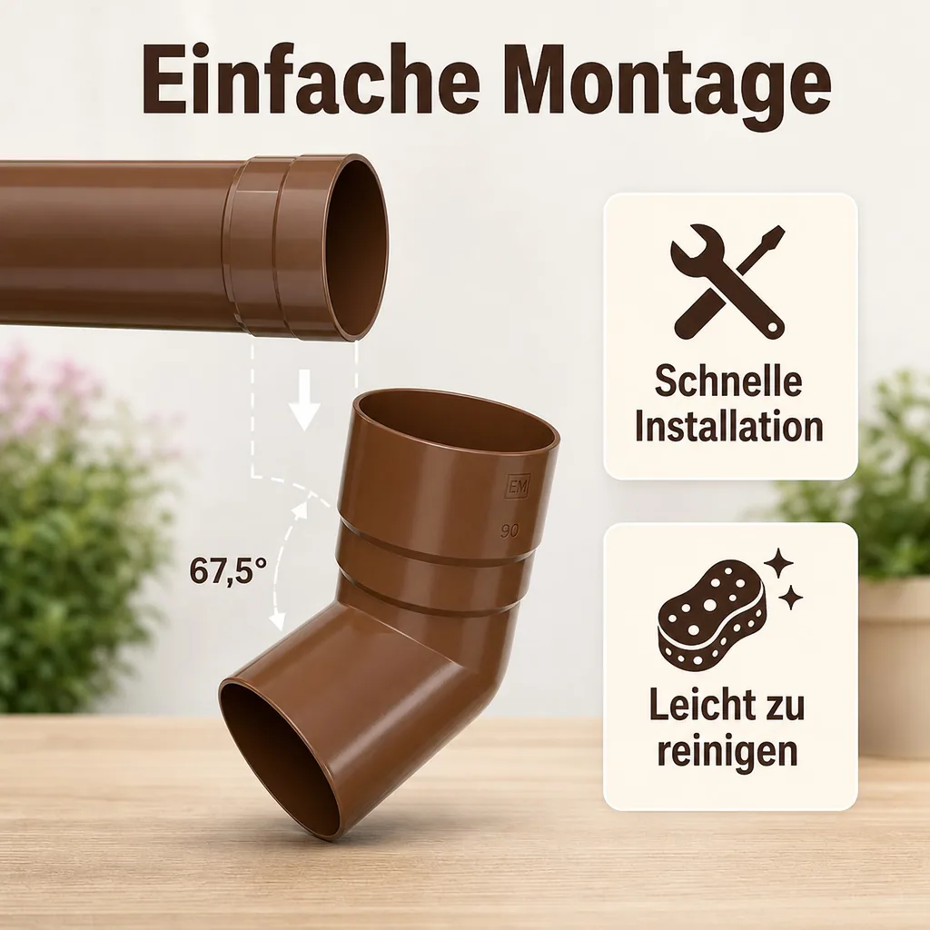 Regenrinnenbogen 67,5° braun, Dachrinne System 90, Fallrohrbogen