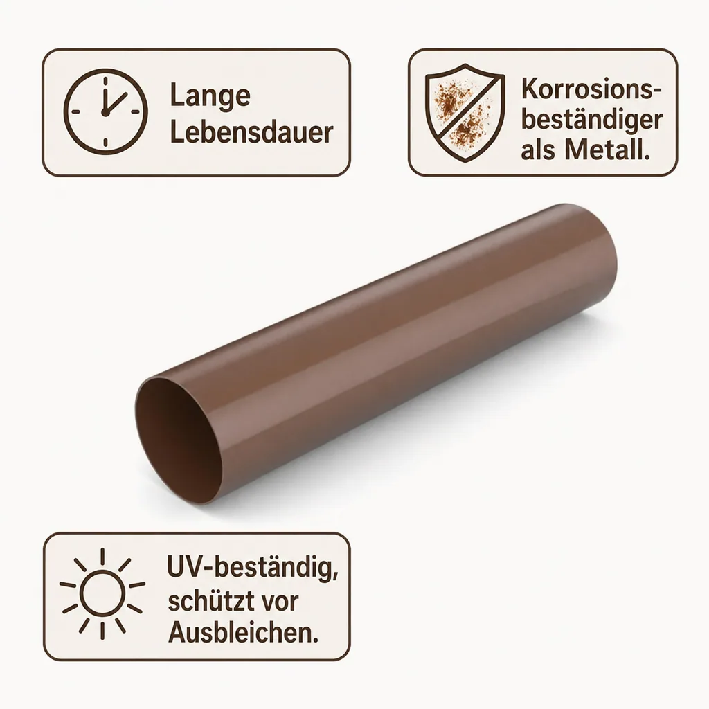 Fallrohr 2m braun, Dachrinne Zubehör, System 90
