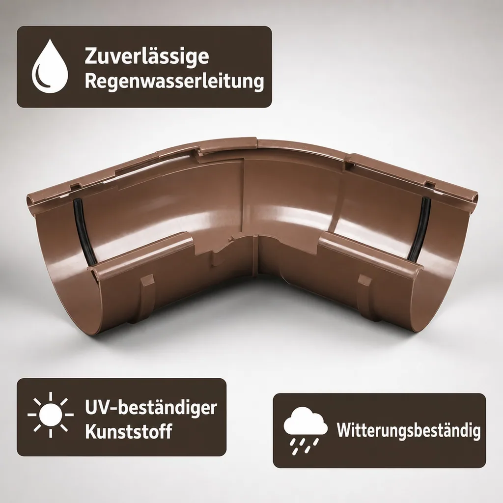 Regenrinne Eckstück Aussen, verstellbar 120-145°, System 125, braun