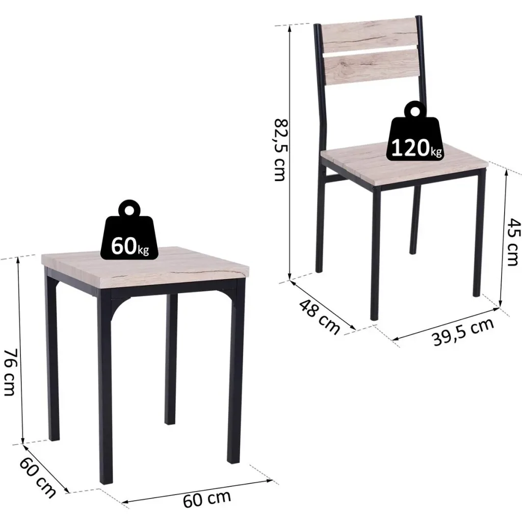 Esstisch-Set mit 1 Tisch und 2 Stühlen Naturholzoptik/schwarz