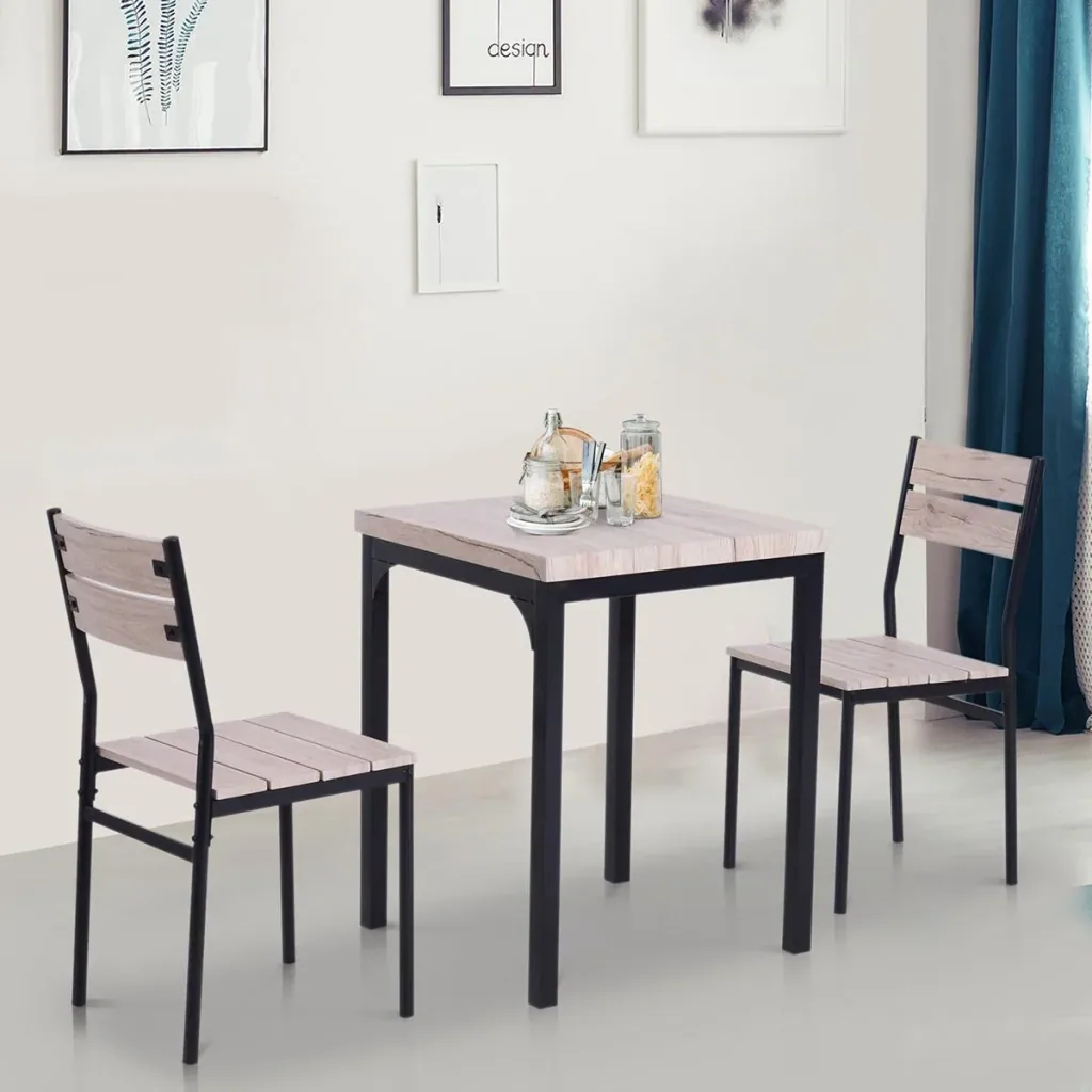 Esstisch-Set mit 1 Tisch und 2 Stühlen Naturholzoptik/schwarz