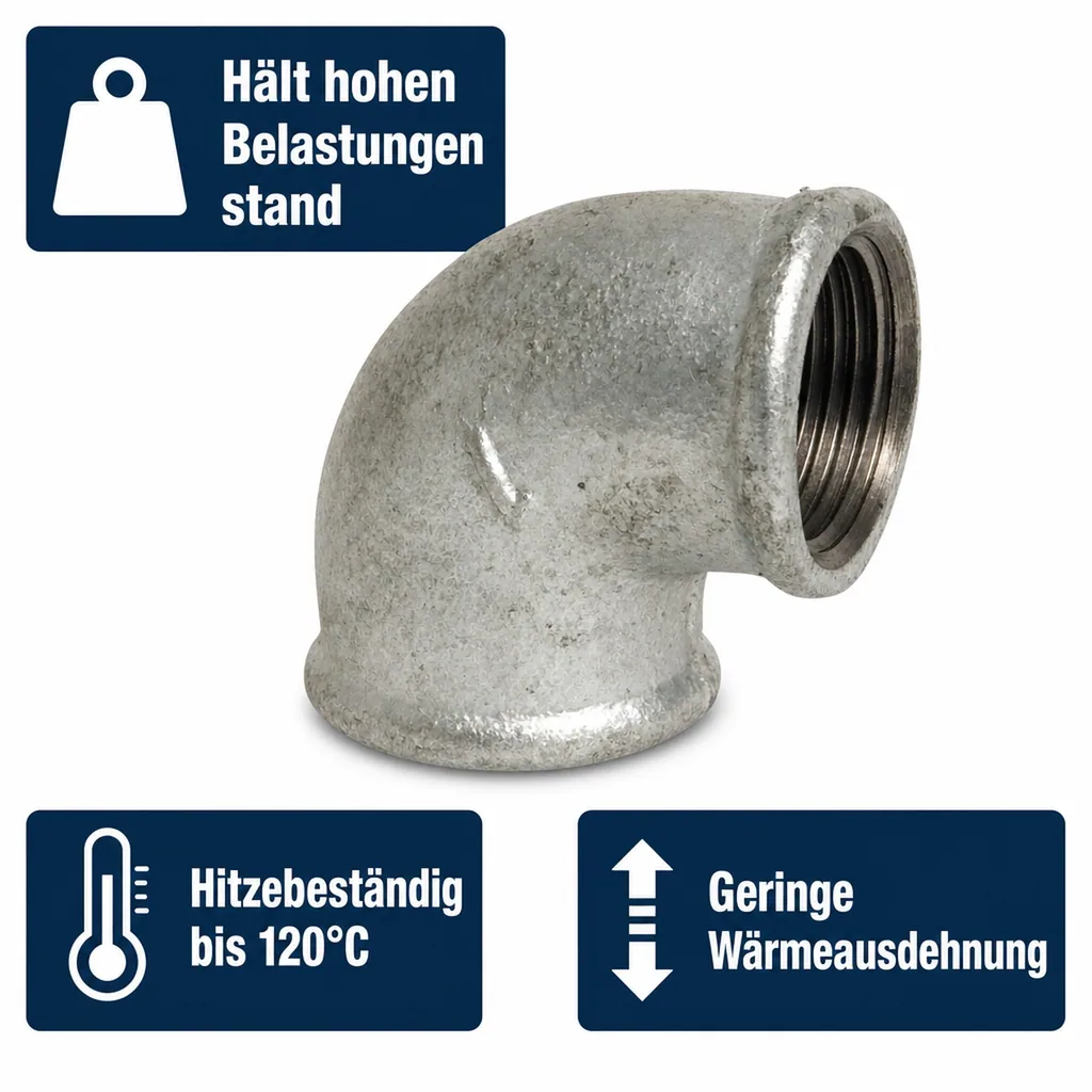 Gewindefitting, Temperguss, Winkel 90 Grad, 3/4 Zoll IG x 3/4 Zoll IG