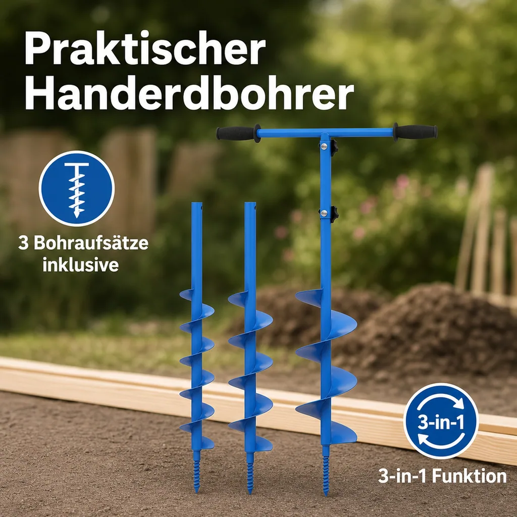 Handerdbohrer „GH 80-150“ 3in1, mit 3 Bohraufsätzen