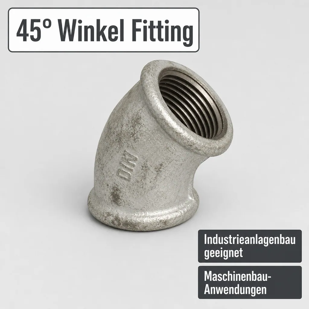 Gewindefitting Temperguss Winkel 45° 1/2" IG x 1/2" IG