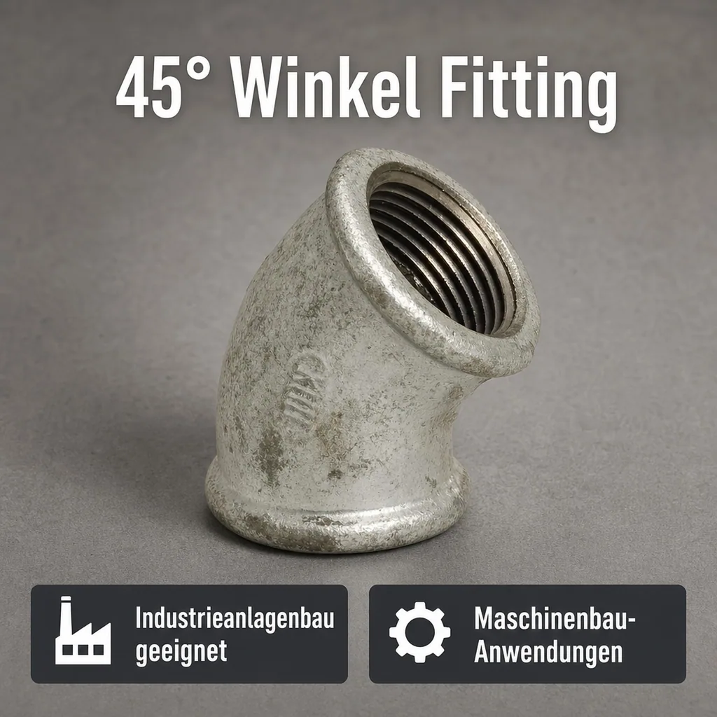 Gewindefitting Temperguss Winkel 45° 1/2" IG x 1/2" IG